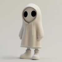 a 3d model of a white hooded figure