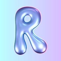 a blue and purple letter r on a pink background